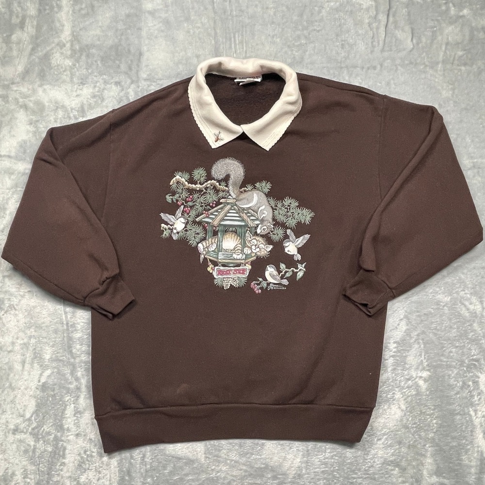 Morning Sun Sweatshirt Women 1X Brown Vintage 90s Nature Graphic Double Collar